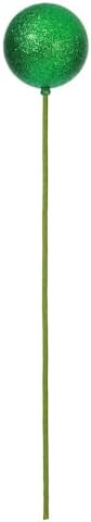 Vickerman 3 Inch Green Glitter Ball Ornament Stick 12 Per Bag