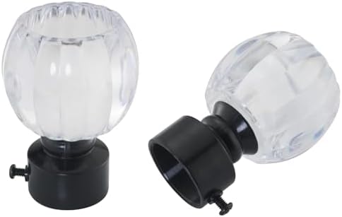 2PCS Clear Crystal Curtain Rod Ends with Adjustable Screws