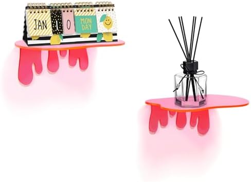 SetGame 2 Pack Acrylic Floating Wall Shelves - Pink 7 Inch Display