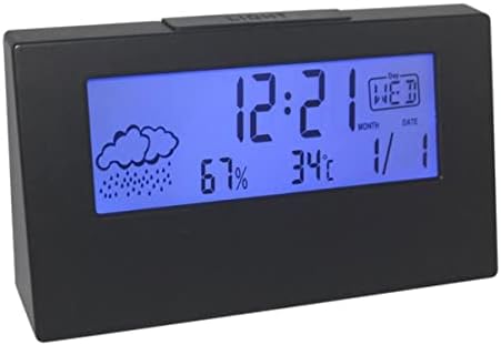 VOSAREA LCD Weather Display Alarm Clock with Humidity Black