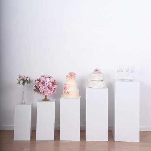 Set of 5 White Metal Rectangular Display Pedestals