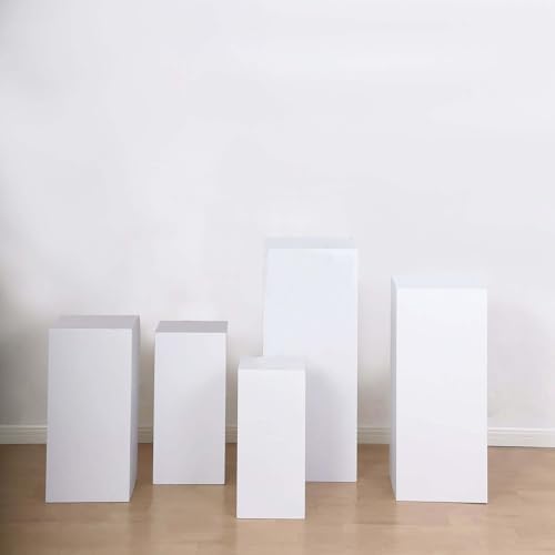 Set of 5 White Metal Rectangular Display Pedestals