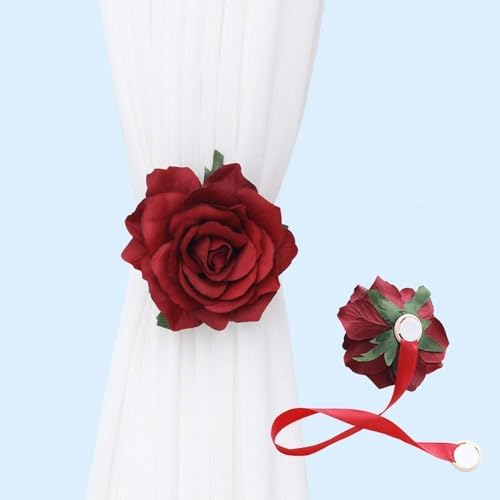 COSLANLEE Magnetic Rose Curtain Tiebacks 2 Pack Red