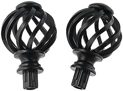 Pokinge 2Pcs Plastic Curtain Rod Finials Black Spiral Cage Shape 34 Inch Fit