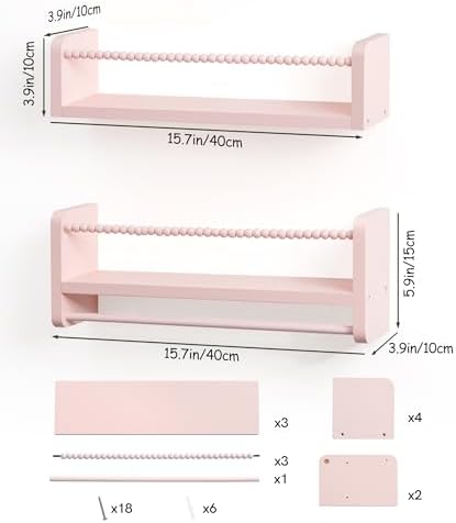 Pink Floating Bookshelf Wall Set of 3