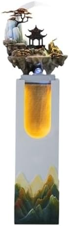 HASMI Yellow Fountain Floor Standing Fountain with LED Lights and Artificial Rockery