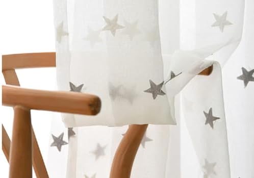 Iuokuby Children Small Star Cotton Thread Embroidery Basic Rod Pocket Top Semi Sheer Curtains Gray