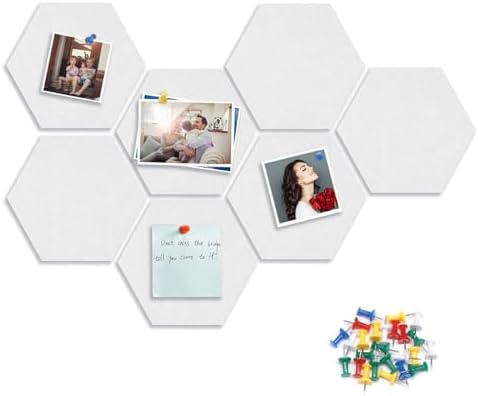 8 Packs White Hexagon Felt Pin Board with 30 Push Pins