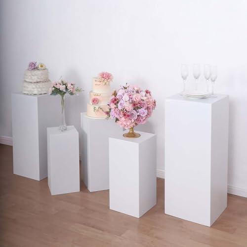 Set of 5 White Metal Rectangular Display Pedestals