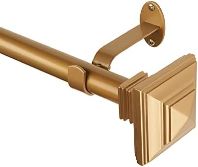 Elrene Florence Single Curtain Rod with Square Finials 1 Inch Diameter Soft Gold 28X48
