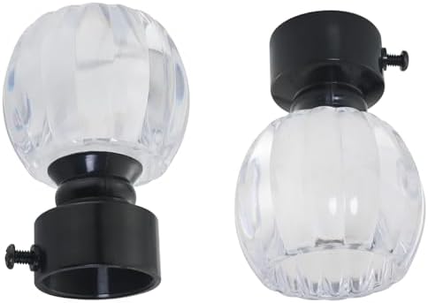 2PCS Clear Crystal Curtain Rod Ends with Adjustable Screws