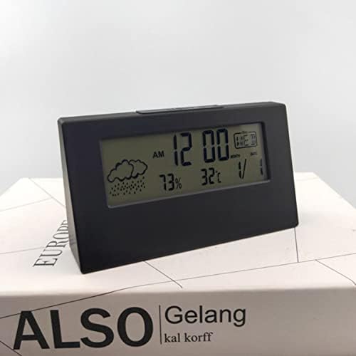 VOSAREA LCD Weather Display Alarm Clock with Humidity Black