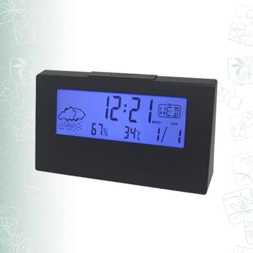 VOSAREA LCD Weather Display Alarm Clock with Humidity Black