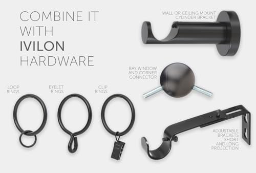 Ivilon Black Curtain Rods 1 Inch Diameter Modern Window Treatment 28 to 48 Inches