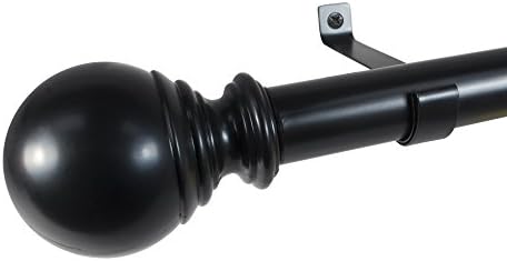 Decopolitan Ball Single Telescoping Drapery Rod Set Black 18-36 Inch