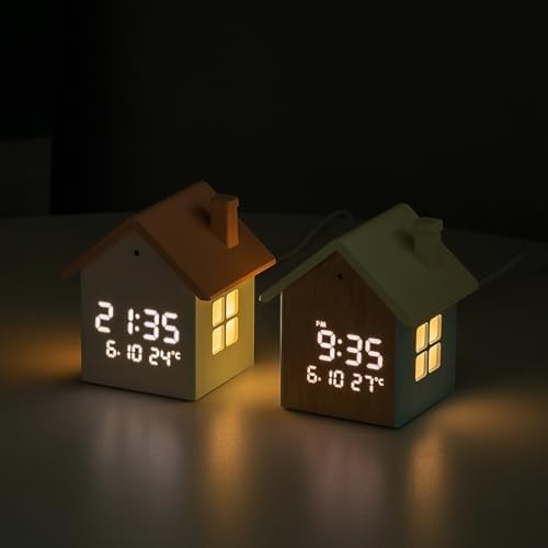 FLAITO Mood Home LED Table Clock - House-Shaped Night Light with Auto-Dimming and Snooze