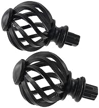 Pokinge 2Pcs Plastic Curtain Rod Finials Black Spiral Cage Shape 34 Inch Fit