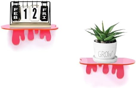 SetGame 2 Pack Acrylic Floating Wall Shelves - Pink 7 Inch Display