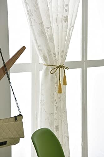 Iuokuby Gorgeous Design Semi Sheer Curtains with Small White Flowers Rod Pocket Top 2 Panels