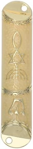PRETYZOOM Beige Metal Mezuzah with Scroll for Door