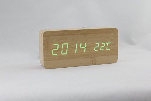 Yirong Battery Powered Rectangle Wood Grain LED Alarm Clock with Date and Temperature Display