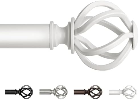 USFOOK White Curtain Rod 32-58 Inches 78 Inch Diameter Telescoping Splicing Rods with Twisted Cage Finials
