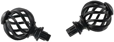 Pokinge 2Pcs Plastic Curtain Rod Finials Black Spiral Cage Shape 34 Inch Fit
