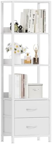 Furnulem 4-Tier Corner Bookshelf with Drawers