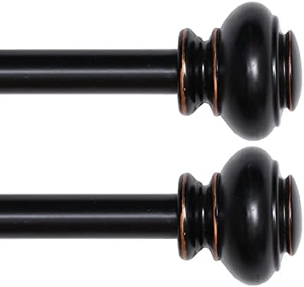 Turquoize Black Adjustable Single Curtain Rod 2 Pack