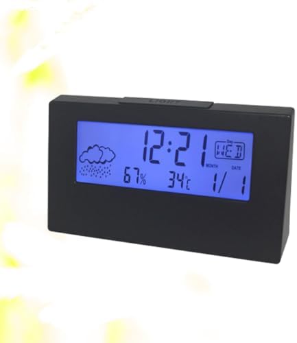 VOSAREA LCD Weather Display Alarm Clock with Humidity Black