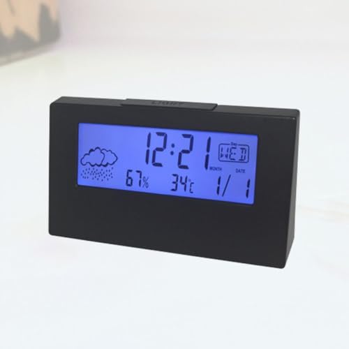 VOSAREA LCD Weather Display Alarm Clock with Humidity Black