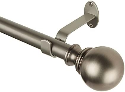 Elrene Cordelia Adjustable Single Curtain Rod with Globe Ball Finials 1 Inch Diameter Antique Pewter