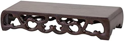 GOLDYWENDY Black Catalpa Wood Rectangular Book Scroll Base Flower Pot Vase Buddha Statue Display Stand Pedestal