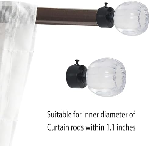 2PCS Clear Crystal Curtain Rod Ends with Adjustable Screws