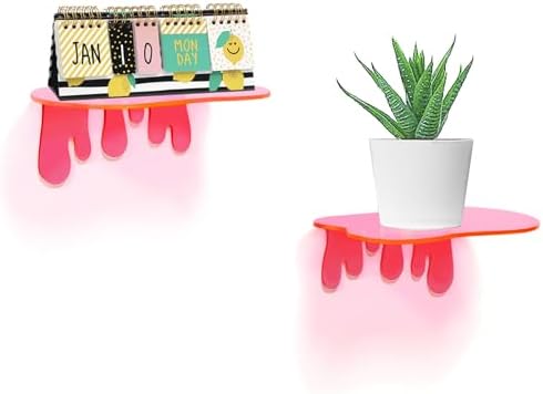 SetGame 2 Pack Acrylic Floating Wall Shelves - Pink 7 Inch Display