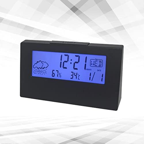 VOSAREA LCD Weather Display Alarm Clock with Humidity Black