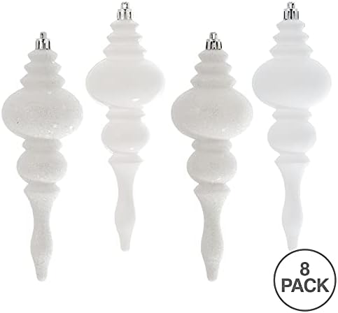 Vickerman 7 Inch White Finial Ornament 8 Pack