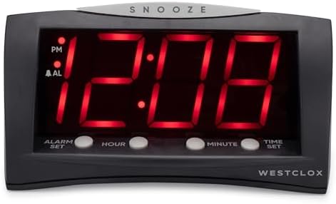 Westclox Digital Alarm Clock with Large Red LED Display and Oversized Snooze Bar