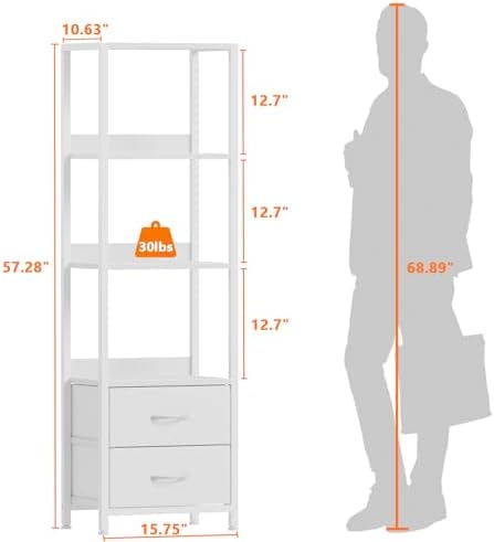 Furnulem 4-Tier Corner Bookshelf with Drawers