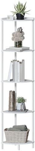 SUNMORY 5 Tier Corner Shelf Stand for Living Room Decor Wall Corner Bookshelf Storage White