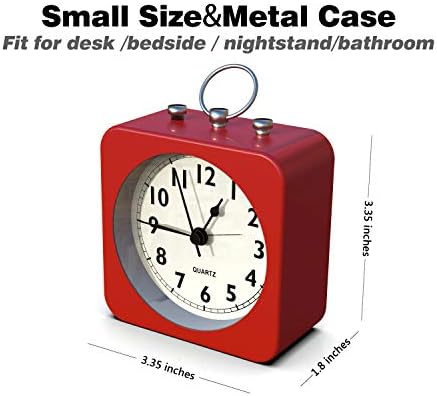 AYRELY Battery Operated Alarm Clock with Square Metal Case Red