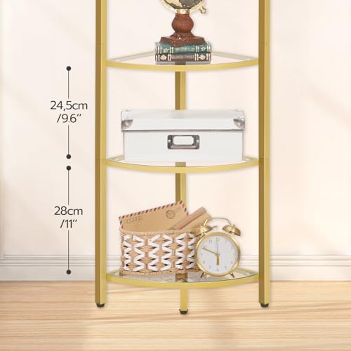 HOOBRO 5-Tier Corner Shelf Stand Gold Tempered Glass Modern Style GD15CJ01