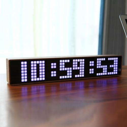 Creative LED Clock Solid Wood Design WiFi Sync Weather Display Voice Chime Multi-Use Decor