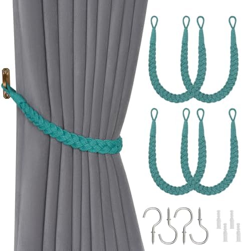 NICEEC 4 Pack Natural Cotton Rope Curtain Tiebacks