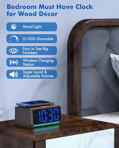 Retro Digital Alarm Clock with Large Numbers and 7 Mood Lights