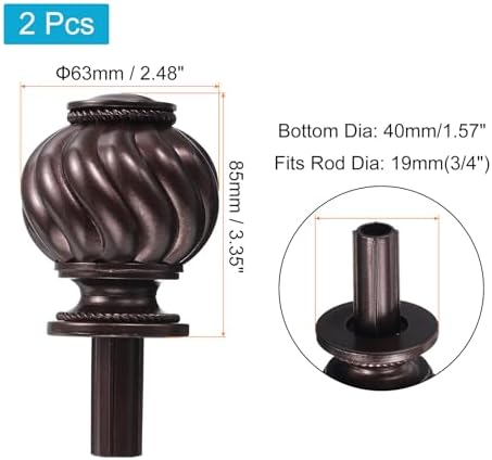 Uxcell Curtain Rod Finials 2Pcs Brown 19mm