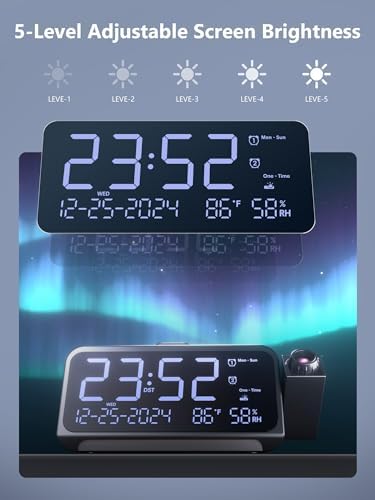 Projection Alarm Clock with Rotatable Projector and Smart Features for Bedroom