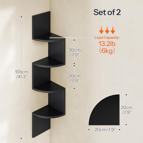HOOBRO 4-Tier Floating Corner Shelves Set of 2 Black