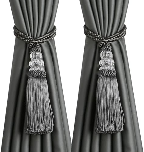 Modern Curtain Tiebacks with Tassel 2 Pack Charcoal