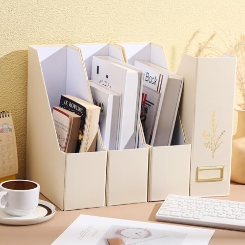 5 Pack Magazine File Holder Vertical Desk Organizer Beige